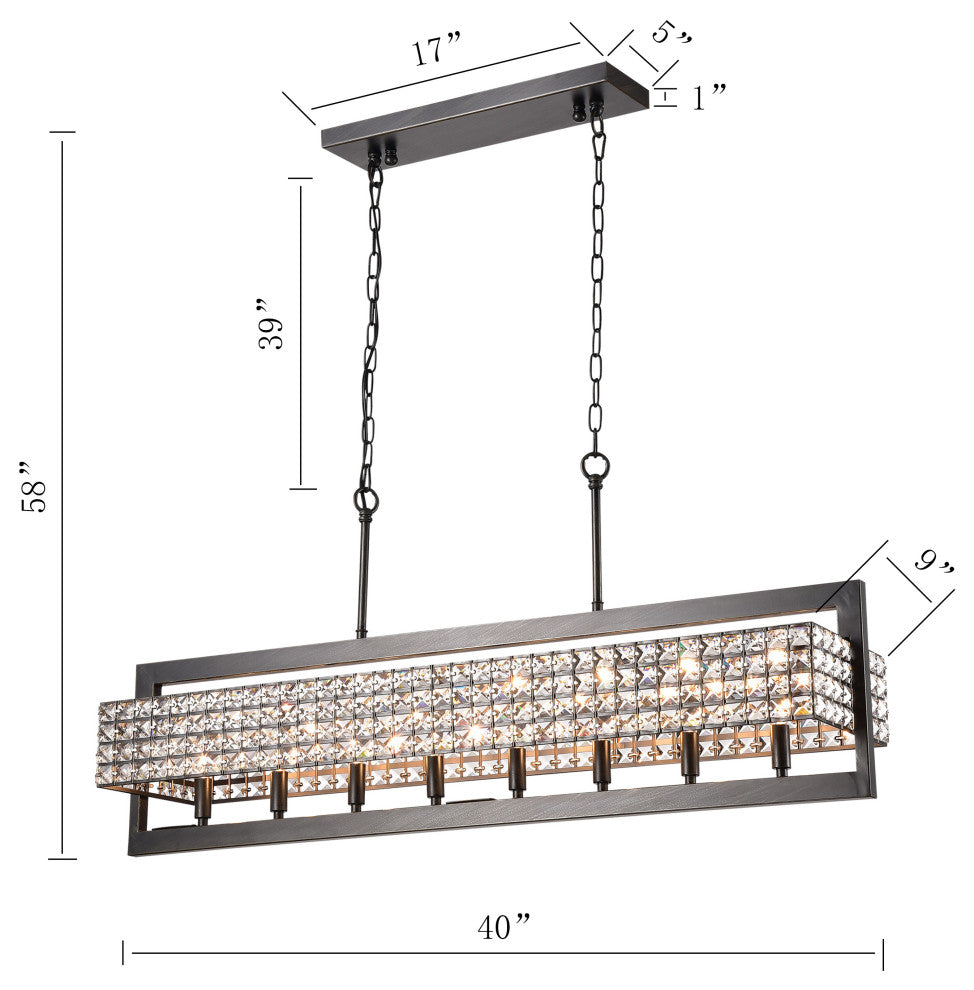 Kari 8-Light Chandelier, Dining/Living Room, Kitchen Island, Black