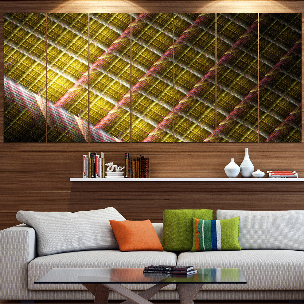 Brown Metal Protective Grids, Abstract Wall Art Canvas, 83"x32", 7 Panels