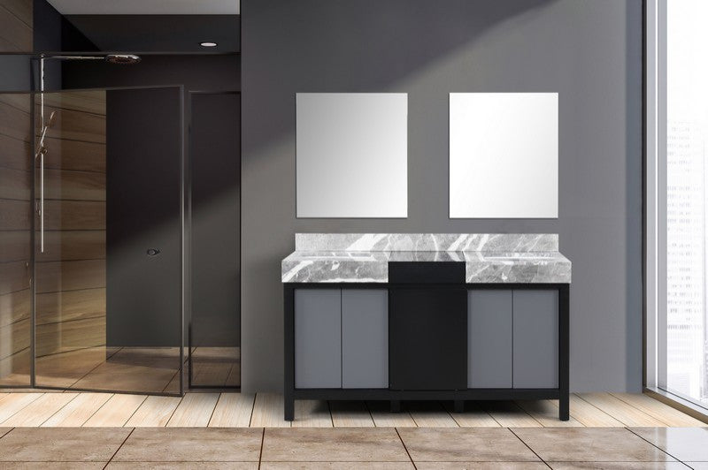 Zilara 60" Black and Grey Double Vanity, 28" Frameless Mirrors