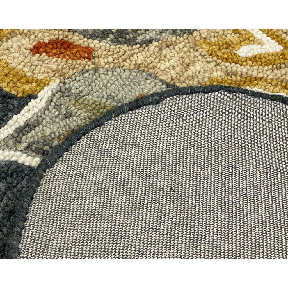 5" Round Charcoal Floral Medallion Area Rug