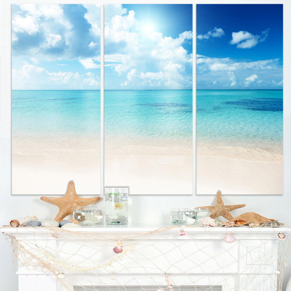"Sand of Beach in Blue Caribbean Sea" Metal Wall Art, 3 Panels, 36"x28"