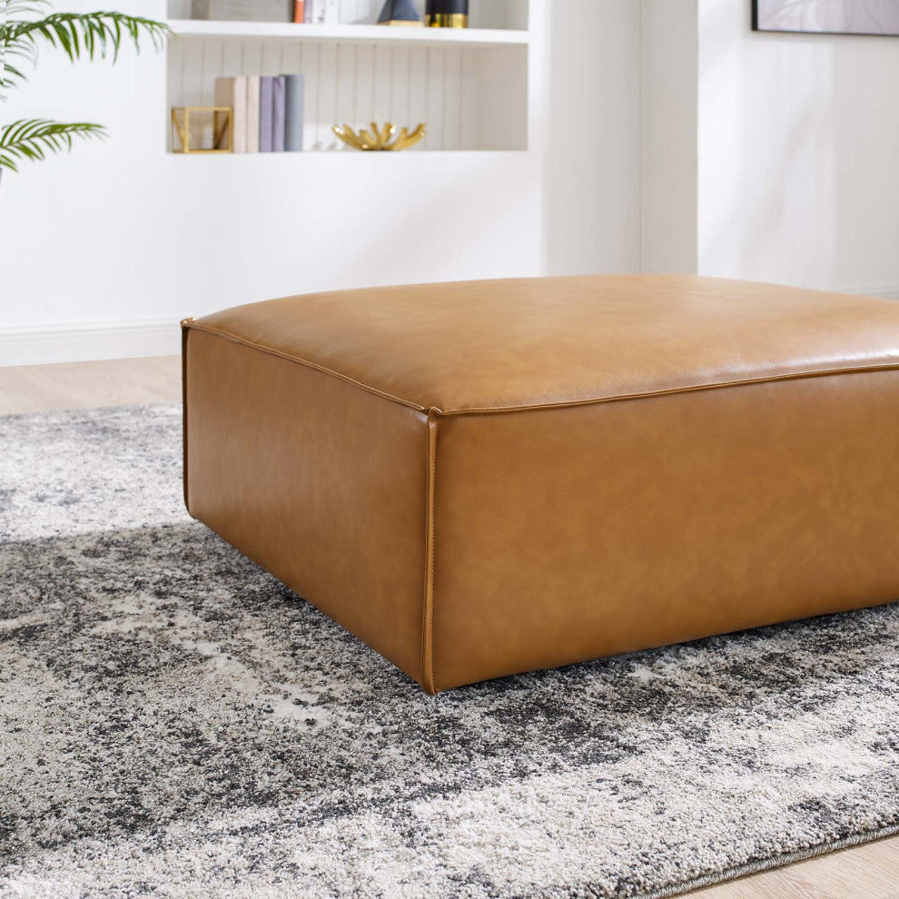 Accent Chair Ottoman, Faux Vegan Leather, Tan, Modern, Living Lounge Hospitality