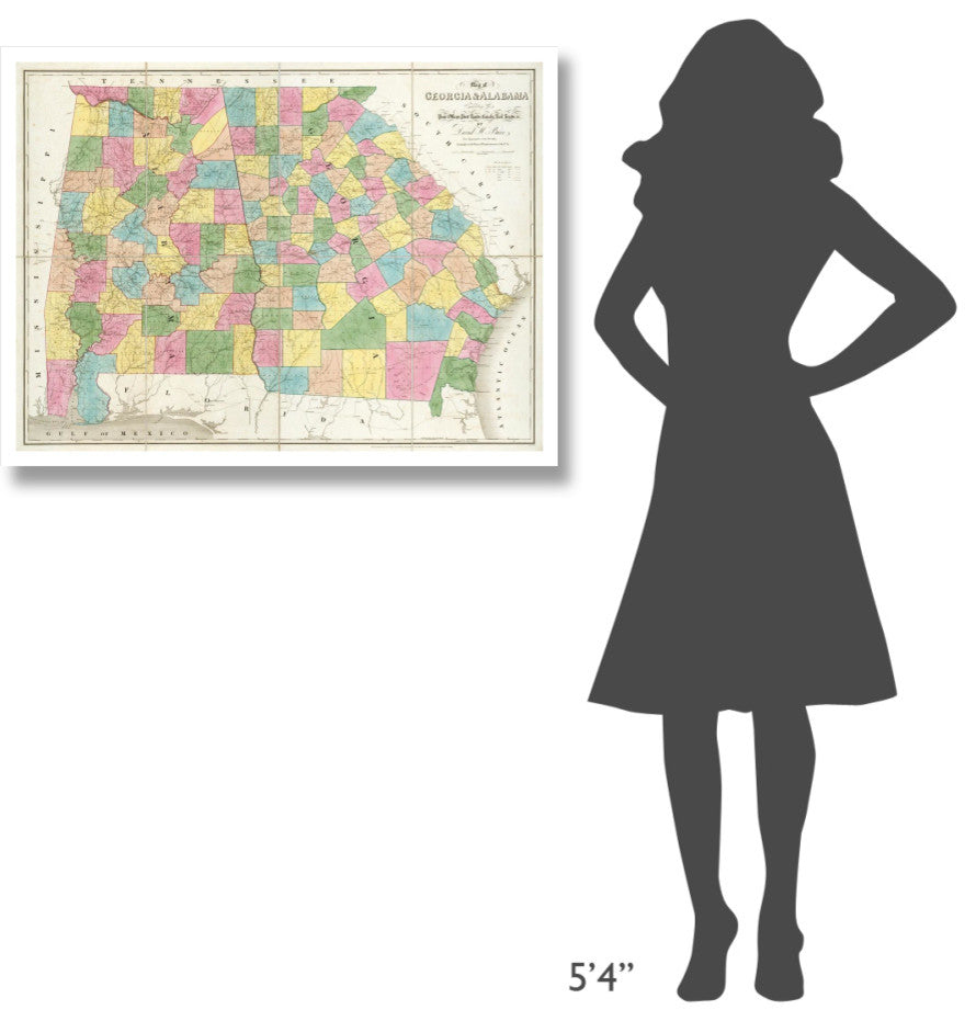 "Map of Georgia & Alabama, 1839" Digital Paper Print by David H. Burr, 38"x29"
