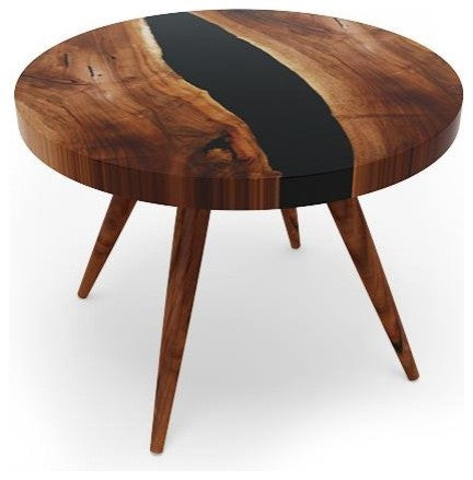 Walnut Round Coffee Table, Opaque Black_15.8" (40cm)