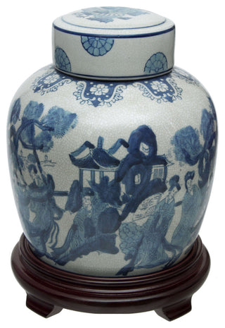 10" Ladies Blue and White Porcelain Ginger Jar