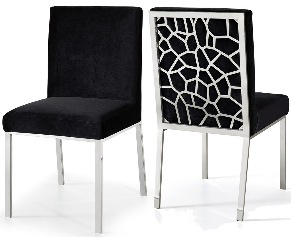 Opal Velvet Dining Chairs, Set of 2, Black, Chrome Base