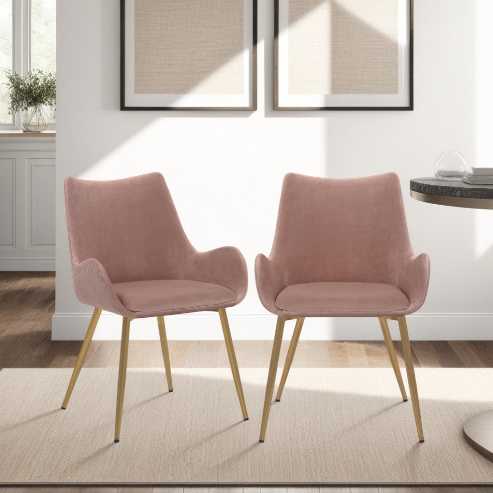 Avery Fabric Dining Room Chair With Gold Legs, Pink