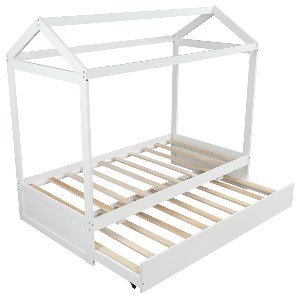 Gewnee House Bed with Trundle, can be Decorated in White