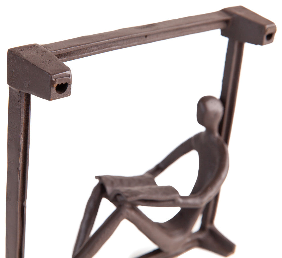 Man Reading on a Window Sill Hanging Wall Art Iron Sculpture