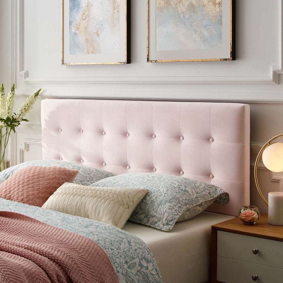 Pink Emily Full Biscuit Tufted Performance Velvet Headboard