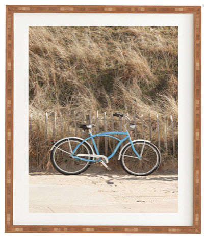 Henrike Schenk, Blue Beach Bike, Holland, Dutch Grass Dunes Framed Wall, 14x16.5