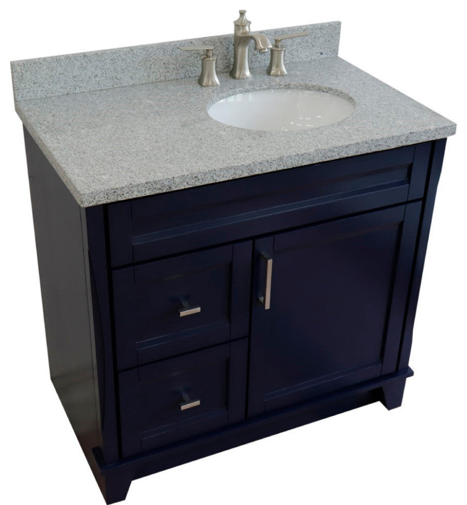 37" Single Sink Vanity, Blue Finish With Gray Granite