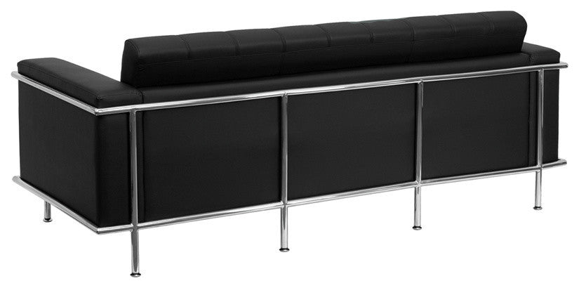 Modern Contemporary Black Leather Sofa With Encasing Frame