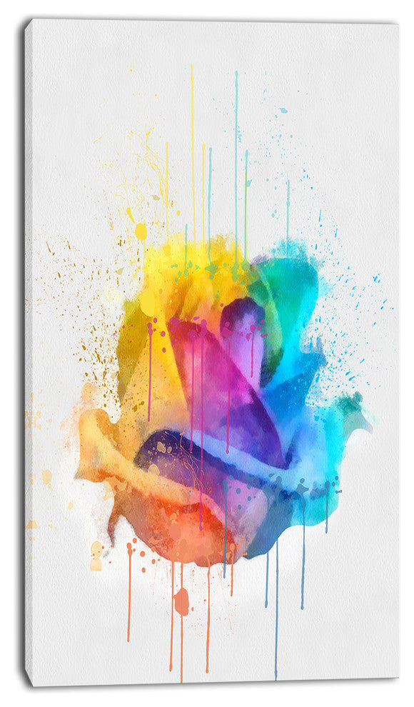 Multicolor Rose with Color Splashes, Floral Canvas Art Print, 16"x32"