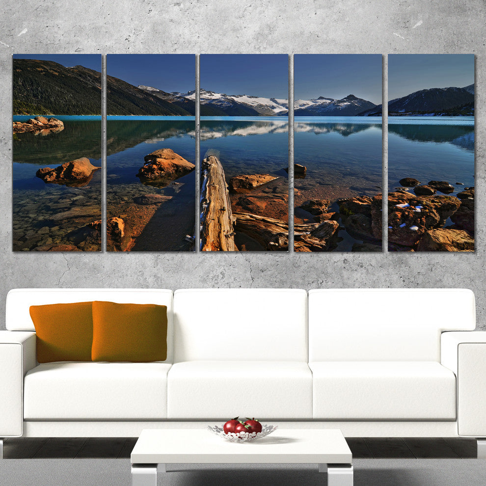 Logs in Mountain Lake, Landscape Canvas Print, 60"x28", 5 Panels