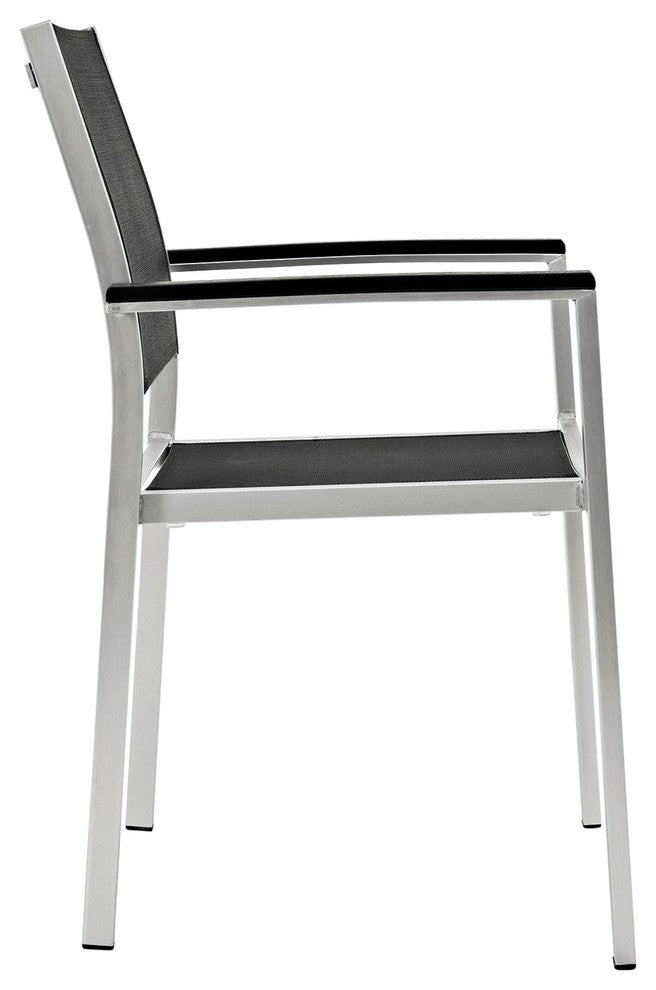 Modern Urban Outdoor Patio 5-Piece Dining Chairs and Table Set, Black, Aluminum