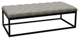 Linen Upholstered Button Tufted Bench With Open Metal Base, Large, Gray & Black