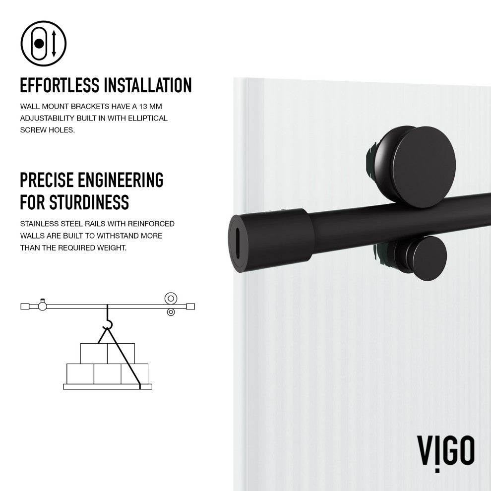 VIGO Elan E-Class 56" to 60" W x 66" H Frameless Sliding Tub Door, Fluted Glass, Right