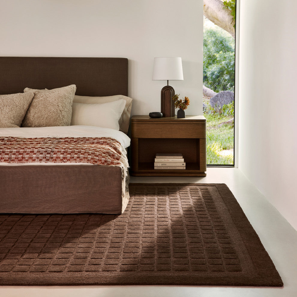 Fritz Checkered Wool Area Rug, Brown 6' x 9'