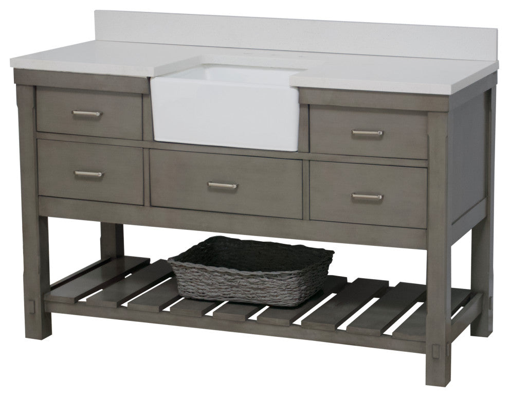 Charlotte 60" Bathroom Vanity, Weathered Gray, Quartz, Single