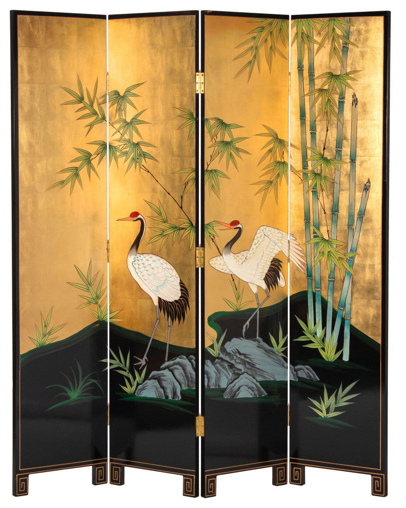 6' Tall Gold Lacquer Room, Cranes