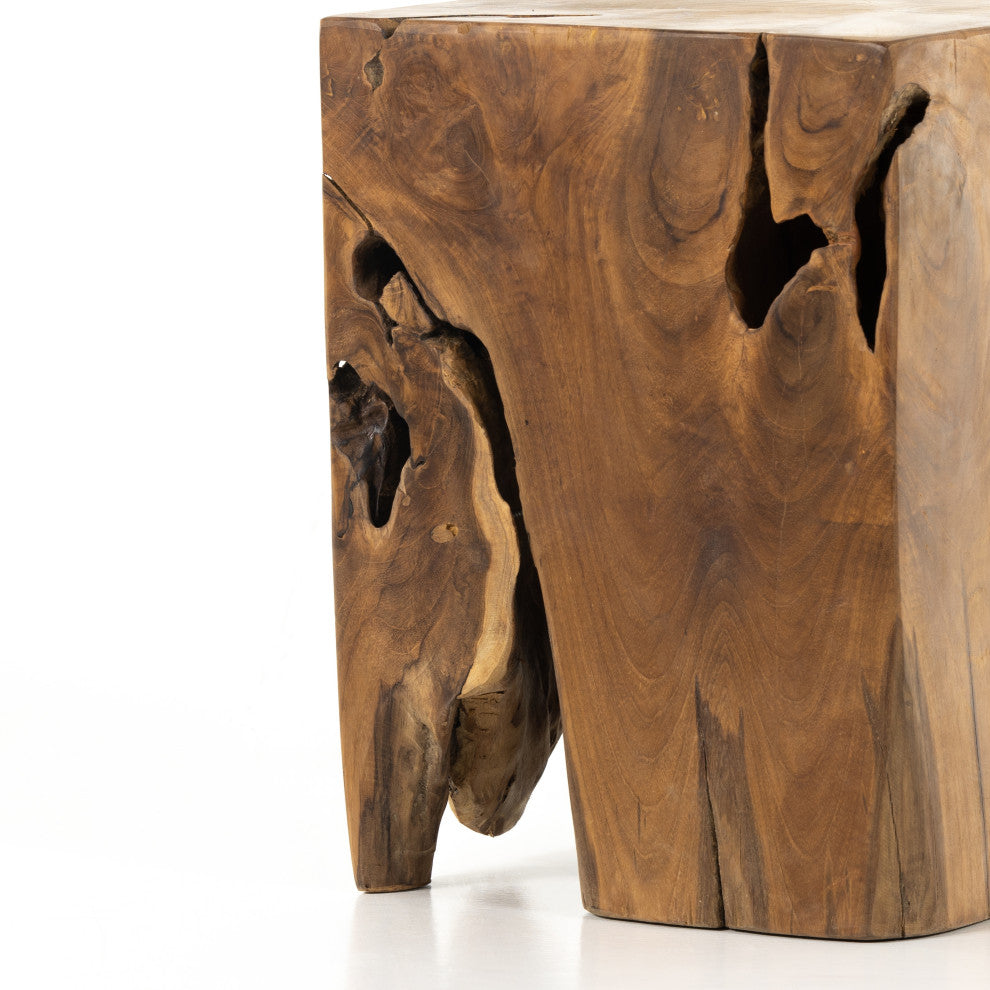 Teak Square Stool-Teak Root