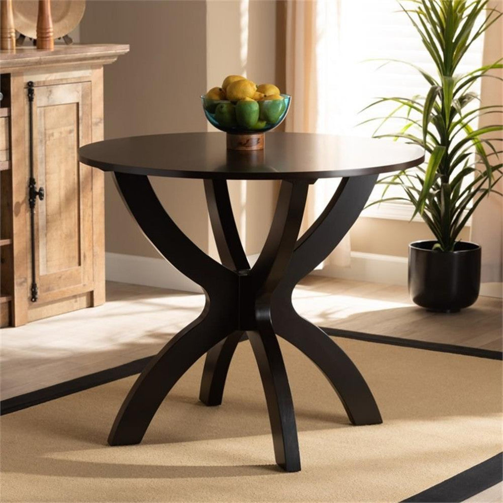Modern and Contemporary Dark Brown Finished 35-Inch-Wide Round Wood Dining Table