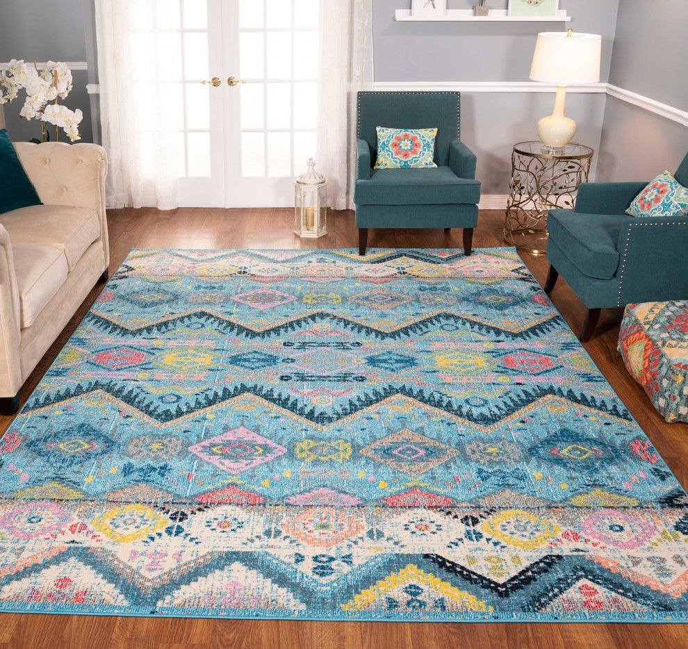 Noori Rug Distressed Gearldine Blue/Pink Runner