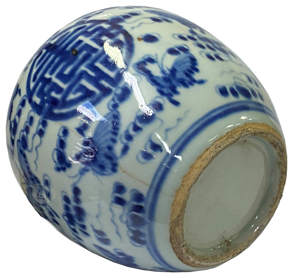 Oriental Handpainted Butterflies Small Blue White Porcelain Ginger Jar Hws2310