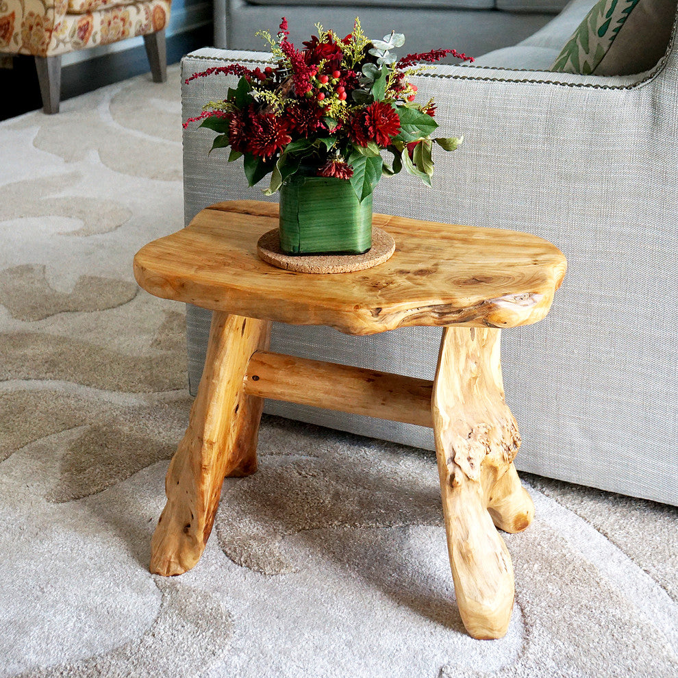 Natural Wood Indoor/Outdoor Stool Cedar Garden Bench