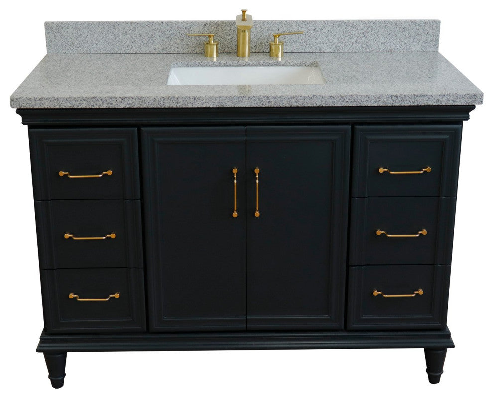 49" Single Sink Vanity, Dark Gray Finish With Gray Granite and Rectangle Sink
