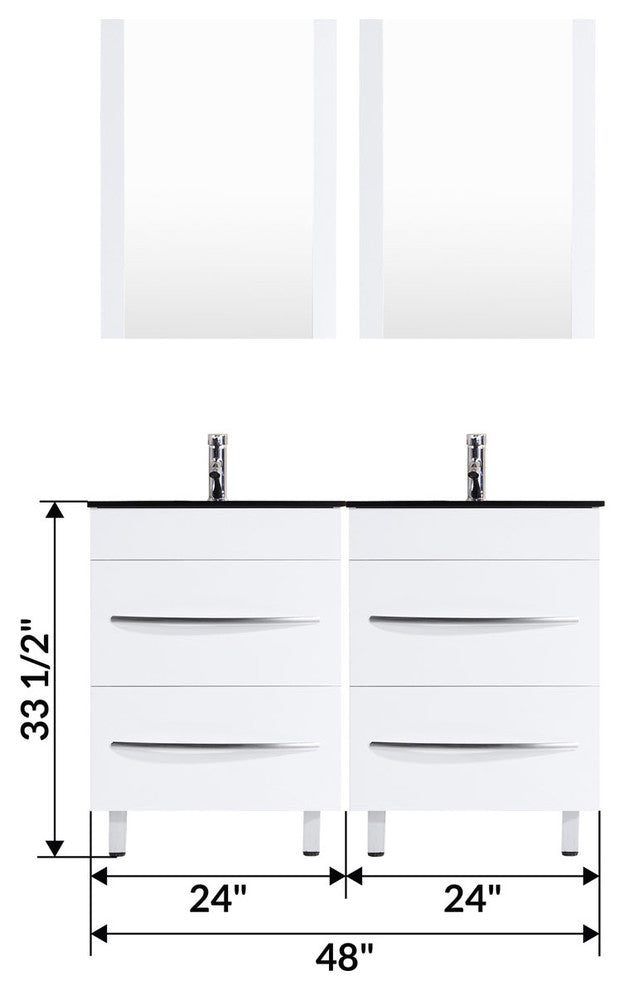 48" White Vanity, 24" Double Sink Bases, LV4-C10-48-W