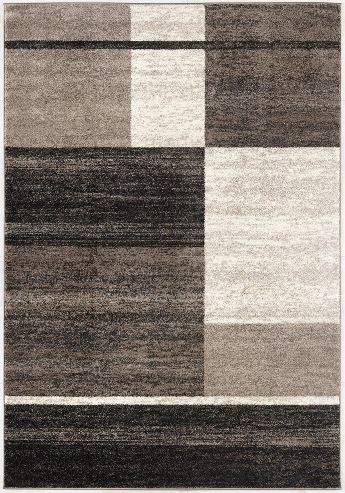 7"x9" Brown and Beige Abstract Blocks Area Rug