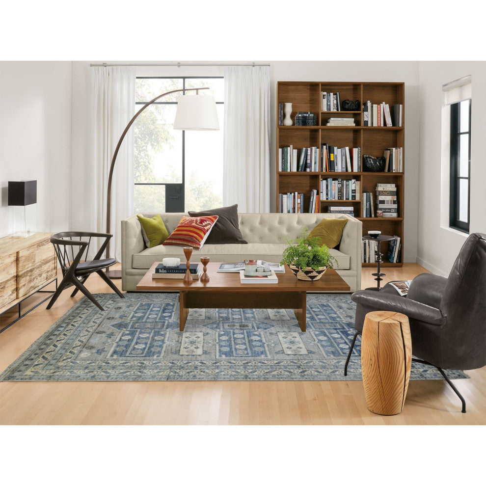 Gray, Anatolian Design, Supple Wool Hand Knotted Oriental Rug, 6'2"x8'7"