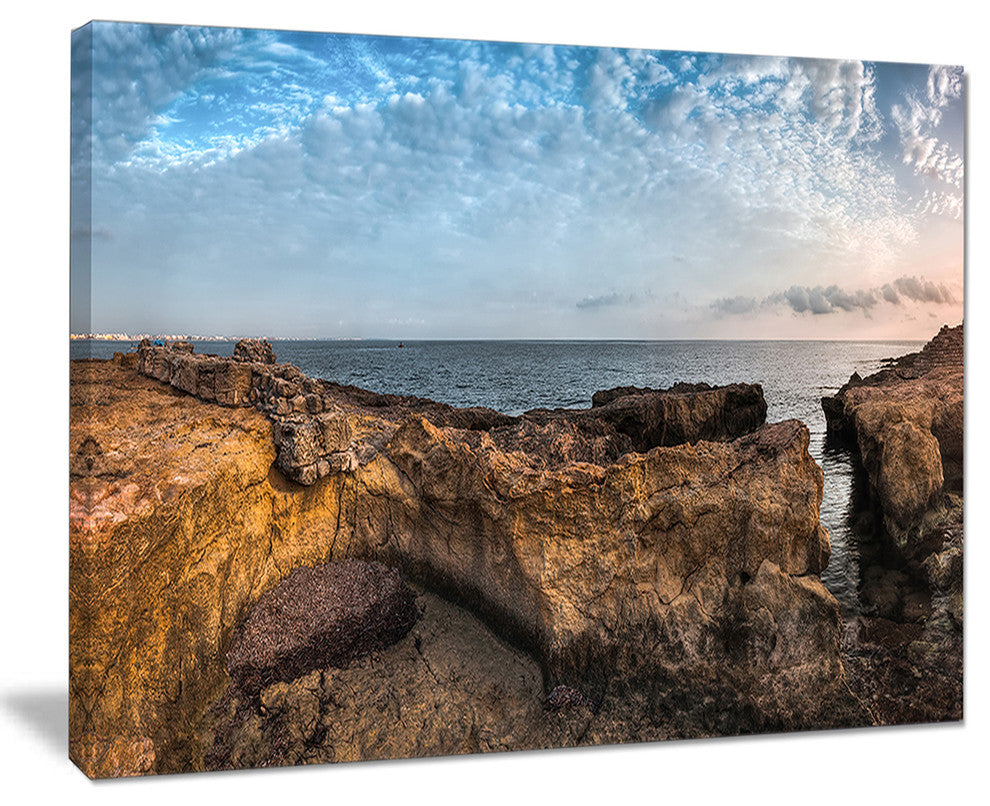 "Rough Rocky Coast Under Blue Sky" Oversized Beach Canvas Artwork, 40"x30"
