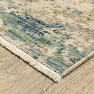 Saturn Modern Abstract Beige/Blue Multi Wool Blend Area Rug 3'3" x 5'