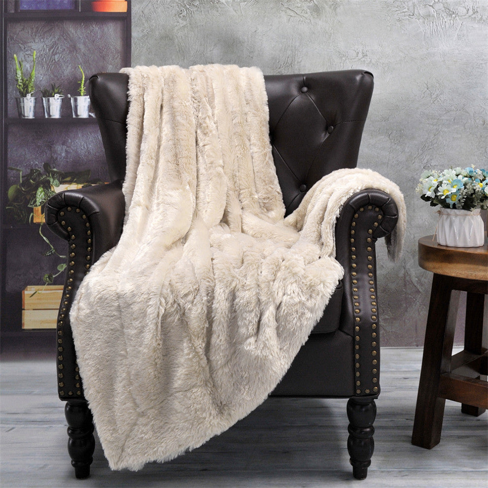 Double Sided Over-Sized Faux Fur Throw Blanket, Oatmeal, 70''''x80''''