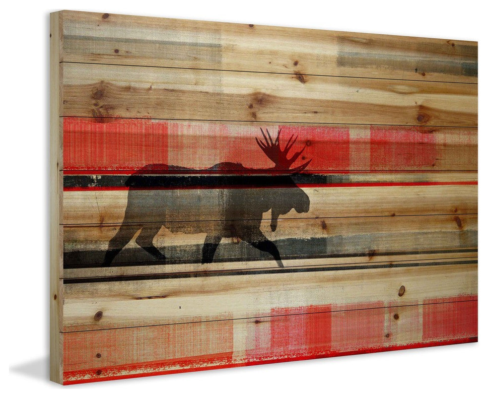 "Lone Moose" Painting Print on Natural Pine Wood, 45"x30"