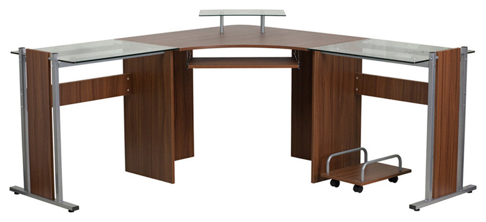 Wood And Glass Corner Desk, Fleur, Small