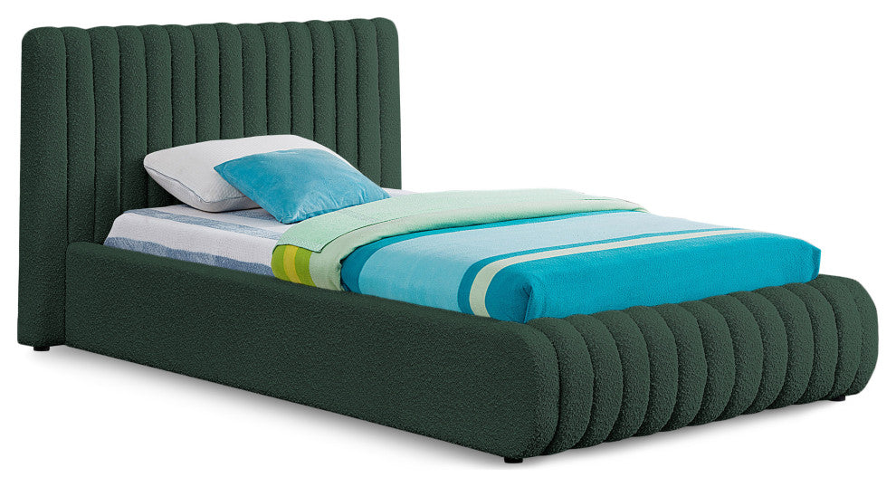 Nash Boucle Fabric Upholstered Bed, Green, Twin