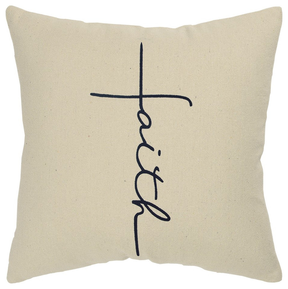 Black Taupe Canvas Faith Throw Pillow