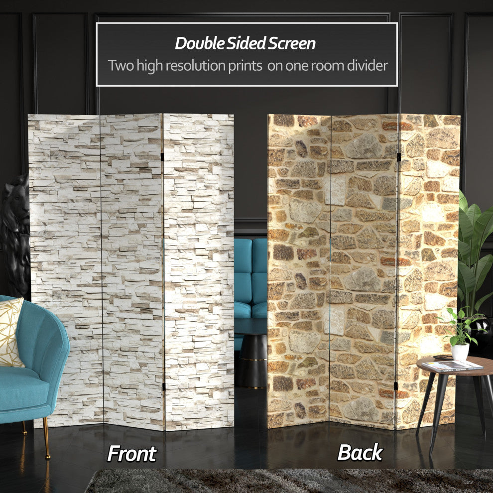 6' Tall Double Sided Stone Wall Canvas Room Divider