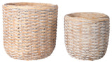 Round Terracotta Pot with Basket Weave Design Washed Amber Finish, Set of 2