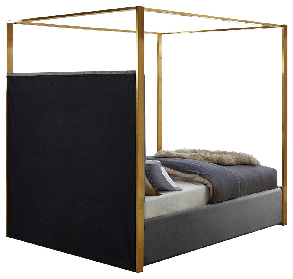 Jones Upholstered Bed, Gray, Queen, Velvet