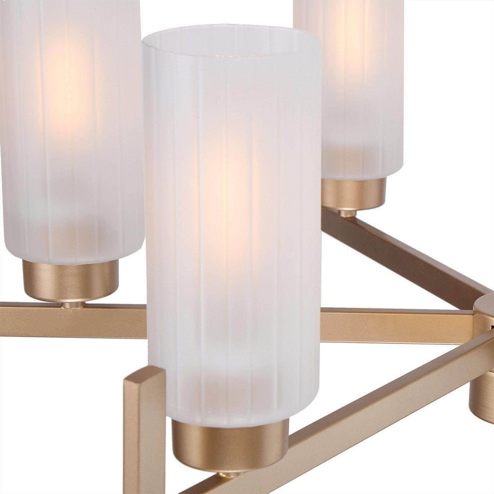LNC 6-Light Gold Modern Frosted Glass Chandelier, Candle-Style
