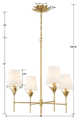 CRYSTORAMA Broche 4 Light Antique Gold Chandelier