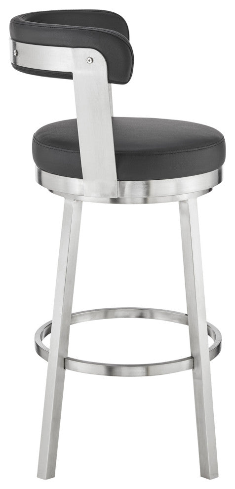 Bryant Swivel Stool, Brushed Stainless Steel/Black, Bar Height