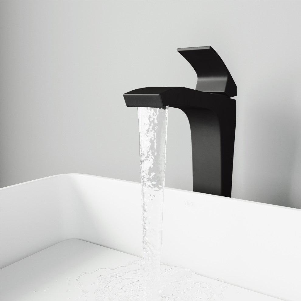 VIGO Blackstonian 12" H Single Handle Single Hole Bathroom Vessel Faucet, Matte Black