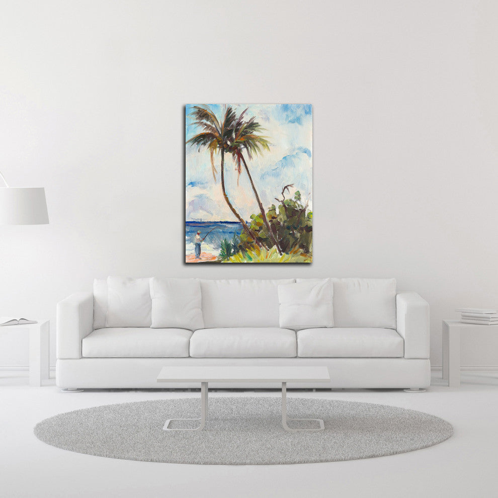 "Fishing under Palms" by Richard A. Rodgers, Print on Canvas