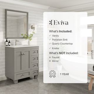 Eviva Happy 30"Wx18" Bathroom Vanity, White Carrara Quartz Countertop